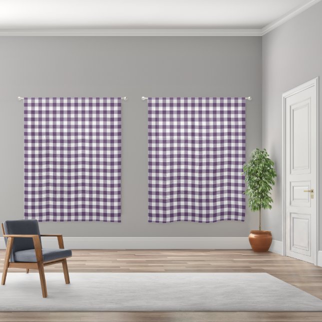 Purple and White Buffalo Plaid Pattern Sheer Curtains (Wide)