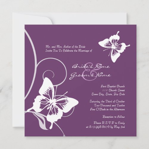 Purple and White Butterfly Wedding Invitation