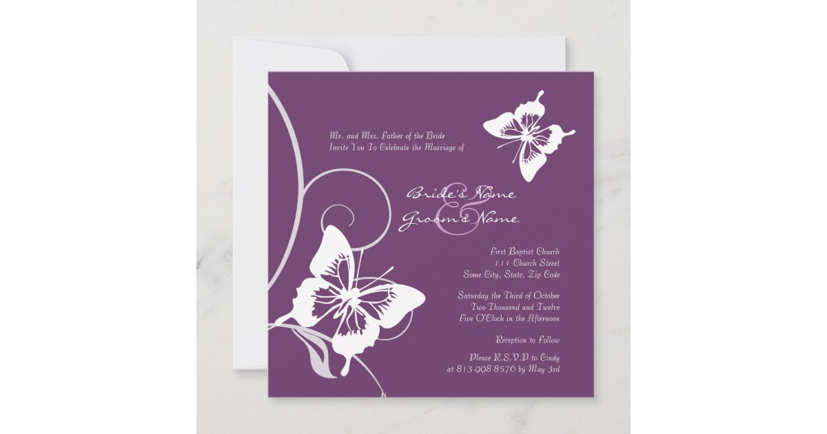 Purple and White Butterfly Wedding Invitation