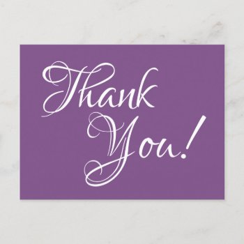 Purple And White Calligraphy Thank You Postcard by purplestuff at Zazzle