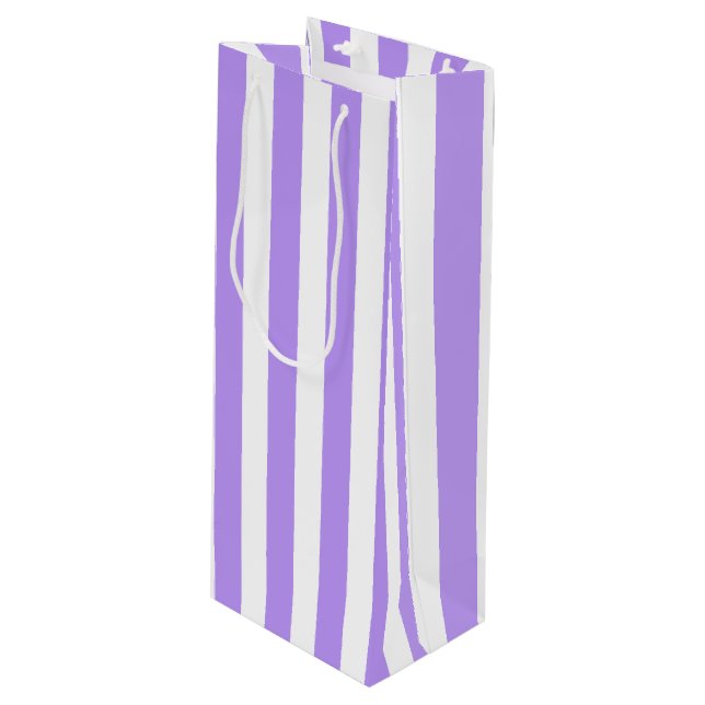 Purple and white candy stripes wine gift bag (Front Angled)