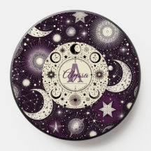 Purple and White Celestial Dreams: Moon and Stars 