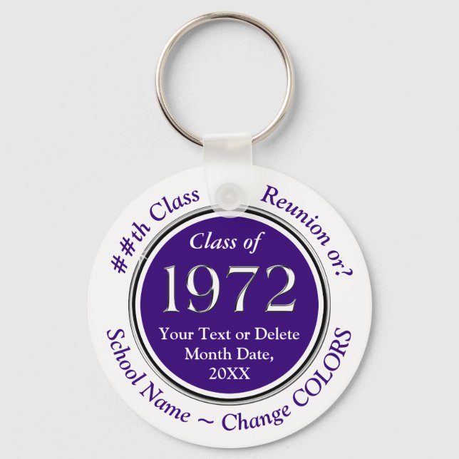 Purple and White, Cheap Class Reunion Favors, Keychain (Front)