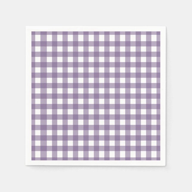 Purple and White Checked Gingham Pattern Napkins (Front)