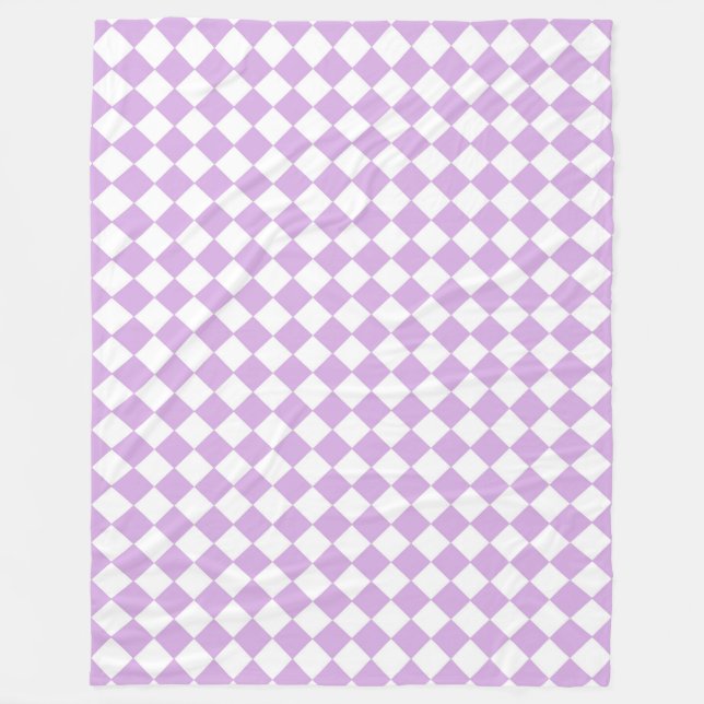 Purple and White Checker Pattern Fleece Blanket (Front)