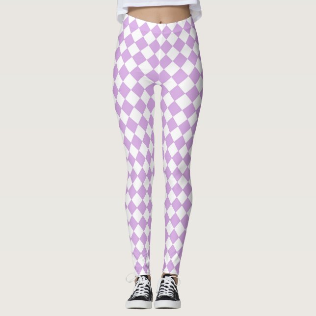 Purple and White Checker Pattern Leggings (Front)