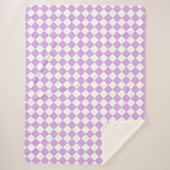 Purple and White Checker Pattern Sherpa Blanket (Front)
