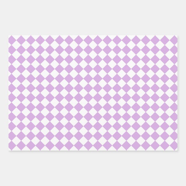 Purple and White Checker Pattern Wrapping Paper Sheets (Front)