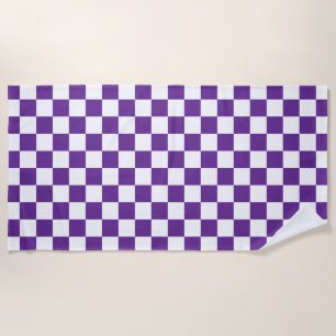 purple and white Checkerboard Pattern Beach Towel