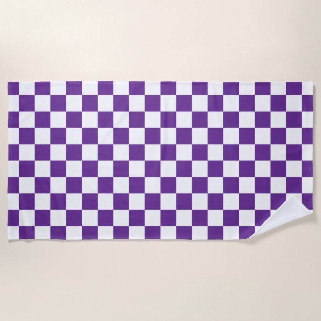 purple and white Checkerboard Pattern Beach Towel (Front)