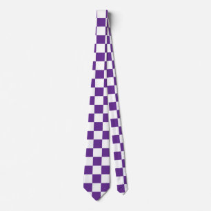purple and white Checkerboard Pattern Neck Tie