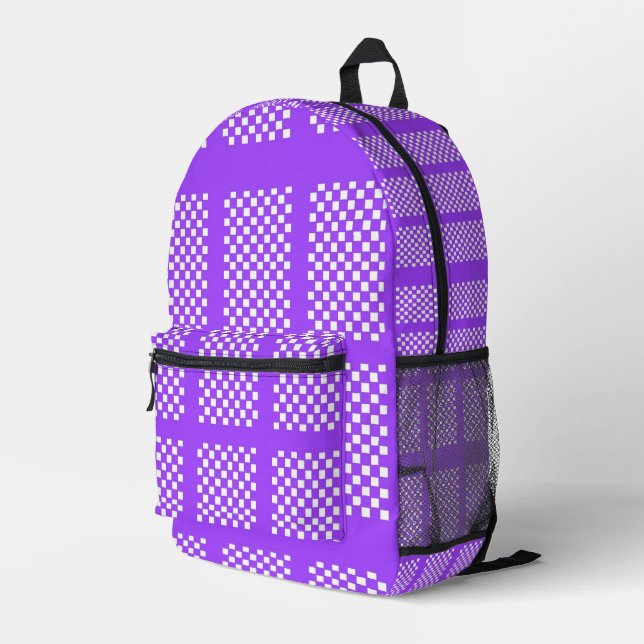 Purple and White Checkered Backpack (Back Corner Right)