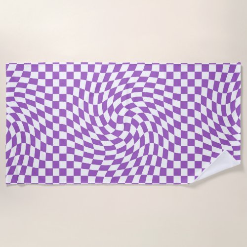 Purple and White Checkered Checkerboard Pattern  Beach Towel