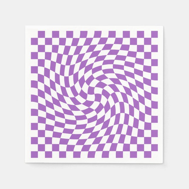 Purple and White Checkered Checkerboard Pattern  Napkins (Front)
