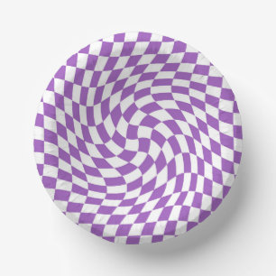 Purple and White Checkered Checkerboard Pattern Paper Bowls