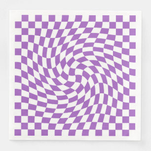 Purple and White Checkered Checkerboard Pattern Paper Dinner Napkins