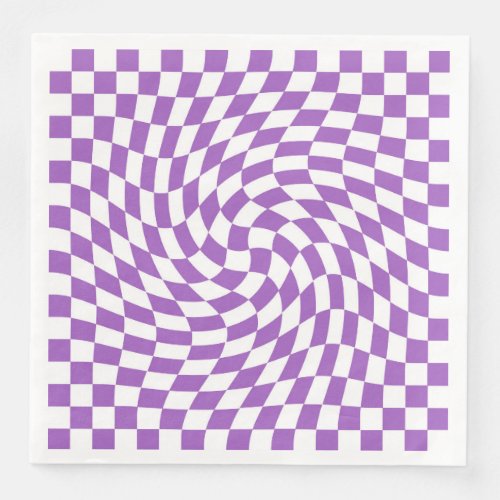Purple and White Checkered Checkerboard Pattern  Paper Dinner Napkins