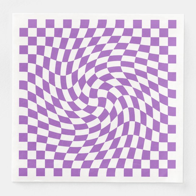 Purple and White Checkered Checkerboard Pattern  Paper Dinner Napkins (Front)