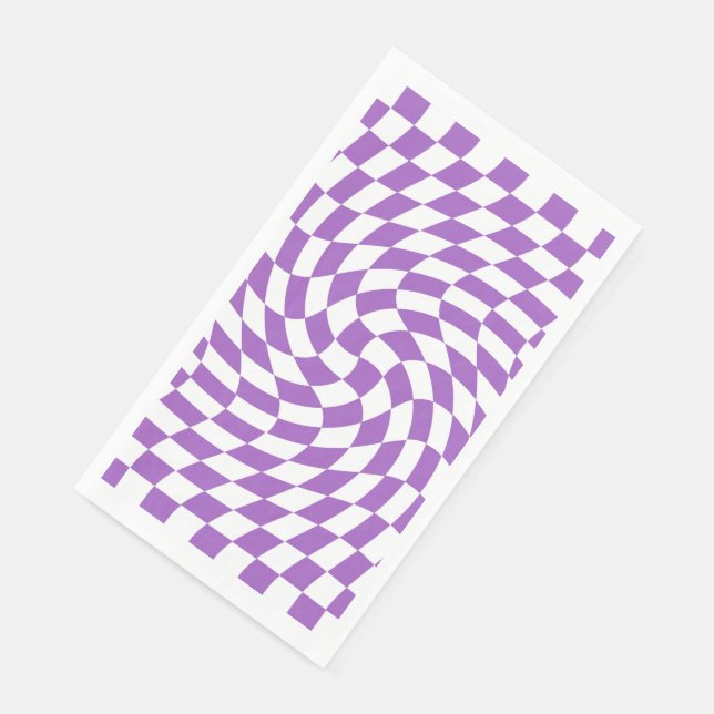 Purple and White Checkered Checkerboard Pattern Paper Guest Towels (Corner)