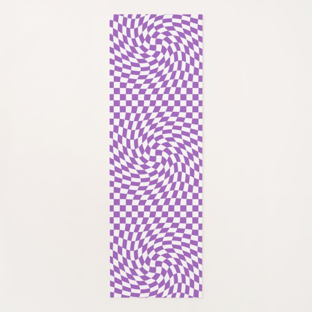 Purple and White Checkered Checkerboard Pattern   Yoga Mat (Front)