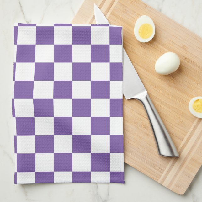 Purple and White Checkered Kitchen Towel (Quarter Fold)
