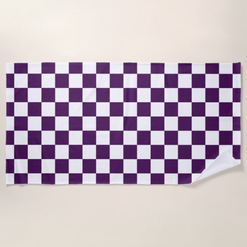 Purple and White Checkered Pattern Beach Towel