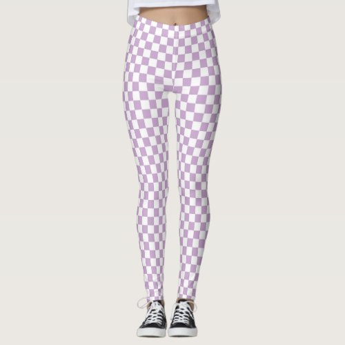 Purple and White Checkered Pattern Leggings