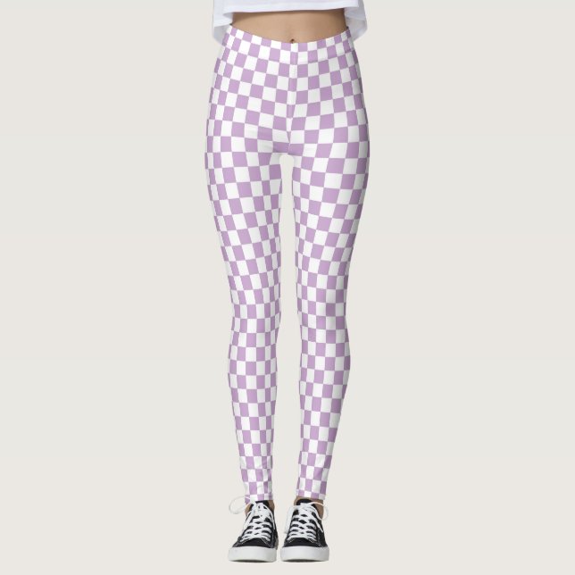 Purple and White Checkered Pattern Leggings (Front)