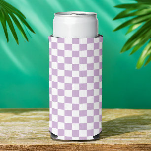 Purple and White Checkered Pattern Seltzer Can Cooler