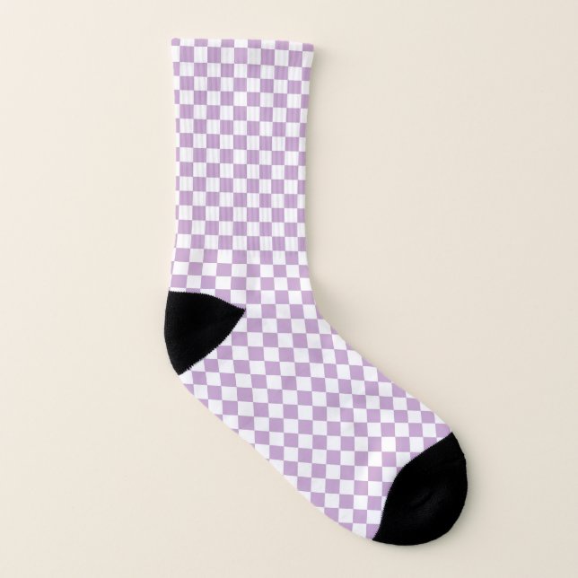 Purple and White Checkered Pattern Socks (Left Inside)