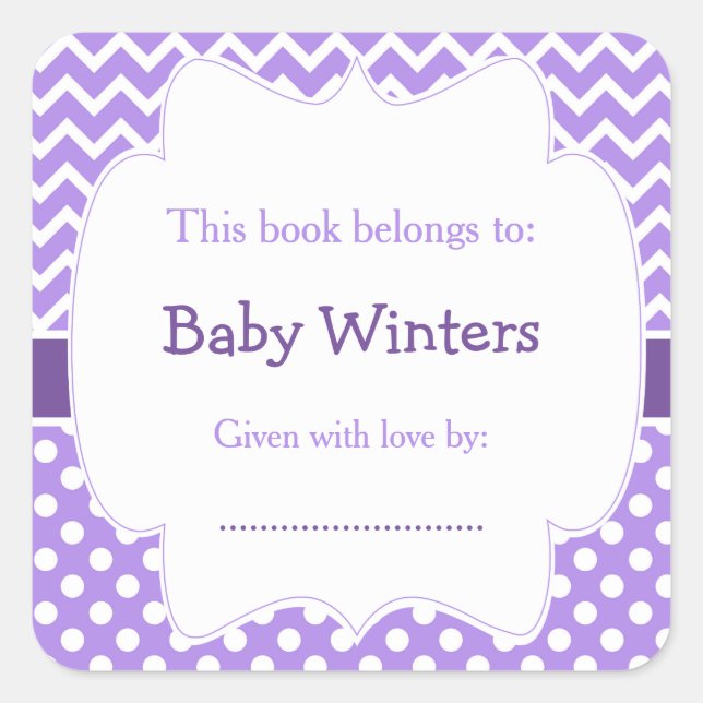 Purple and White Chevron  and Polka Dots Bookplate (Front)