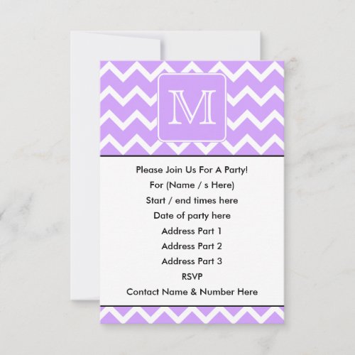 Purple and White Chevron Design. Custom Monogram. Invitation