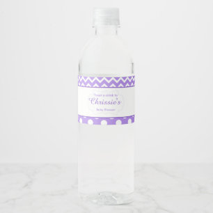 Purple and White Chevron & Polka Dot Baby Water Bottle Label
