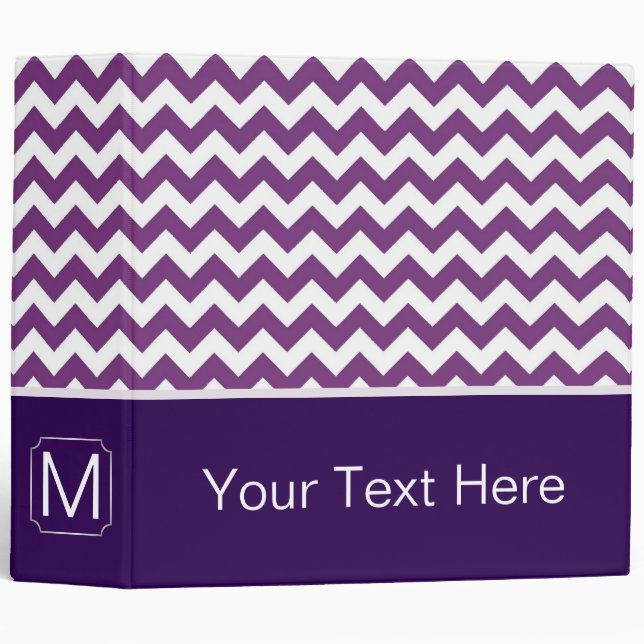 Purple and White Chevron Zigzag. Custom Monogram 3 Ring Binder (Front/Spine)
