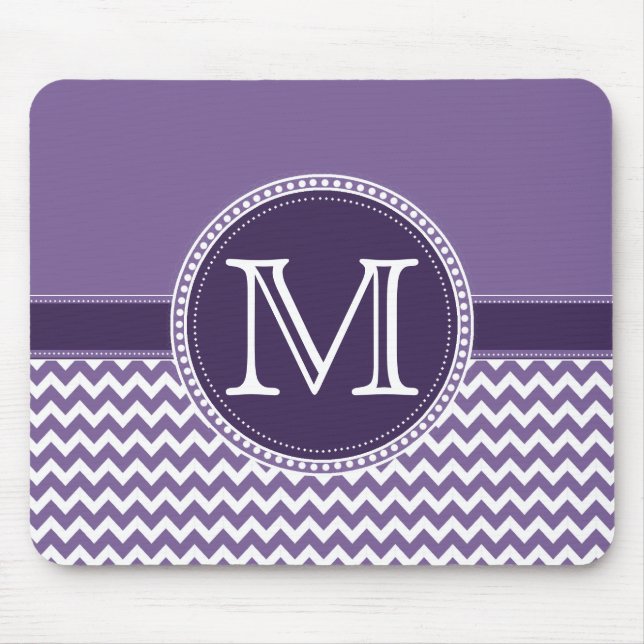 Purple and White Chevron Zigzag Monogram Wedding Mouse Pad (Front)