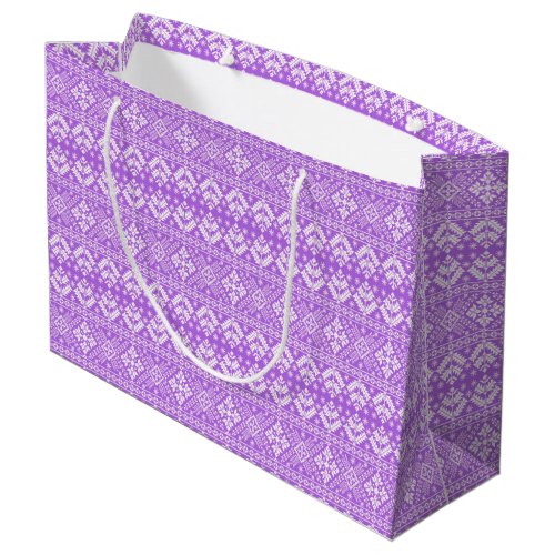 Purple and White Christmas Fair Isle Pattern Large Gift Bag