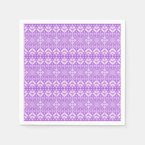 Purple and White Christmas Fair Isle Pattern Napkins