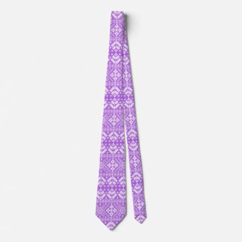 Purple and White Christmas Fair Isle Pattern Neck Tie