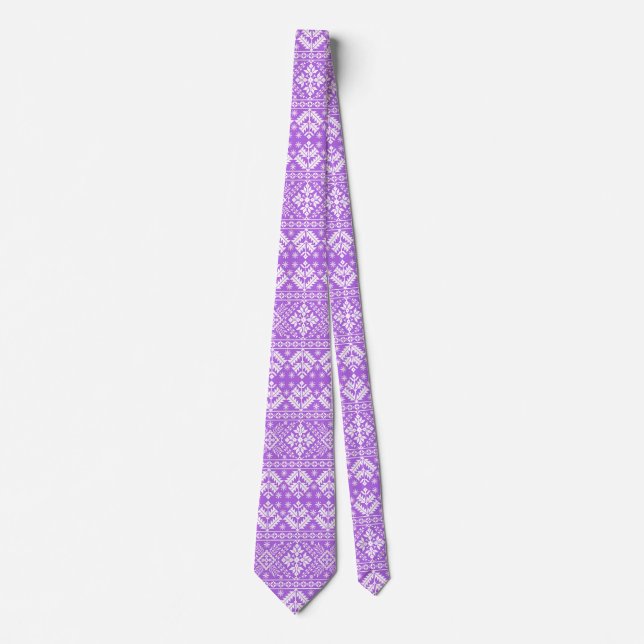 Purple and White Christmas Fair Isle Pattern Neck Tie (Front)