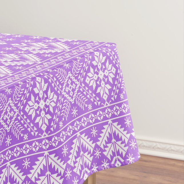 Purple and White Christmas Fair Isle Pattern Tablecloth (In Situ)