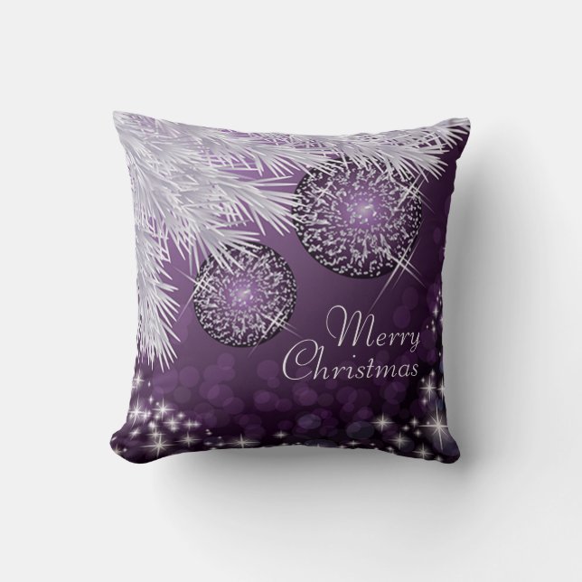 Purple and white Christmas Throw Pillow (Front)