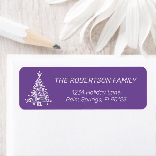 Purple and White Christmas Tree  Label