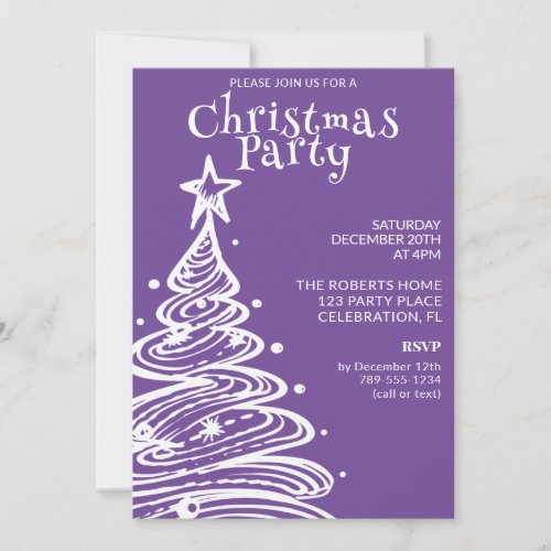 Purple and White Christmas Tree Party Invitation