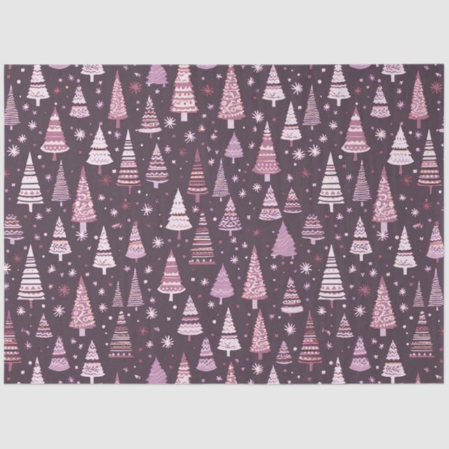 Purple and White Christmas Trees Christmas Tissue Paper (Front)