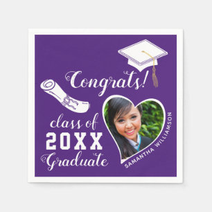 Purple and White Class 2025 Grad Photo Graduation Napkins