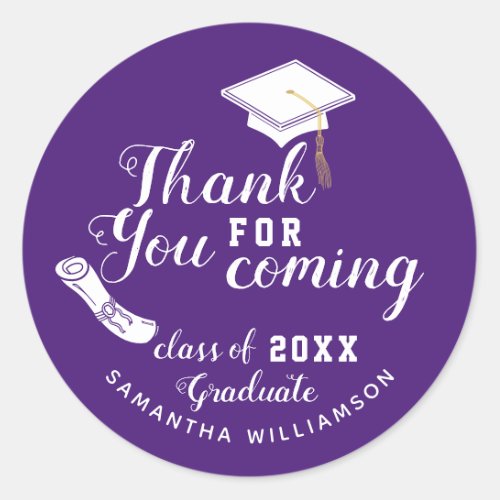 Purple and White Class of 2023 Graduate Thank You Classic Round Sticker