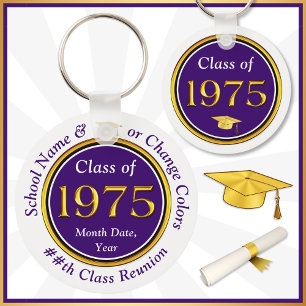 Purple and White, Class of 75 Reunion, Party Favor Keychain