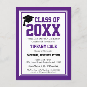 Purple and White Class Year Graduation Invitation Postcard