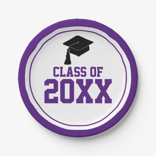 Purple and White Class Year Graduation Party Paper Plates