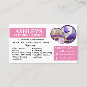 Purple and white Cleaning Service Business Card